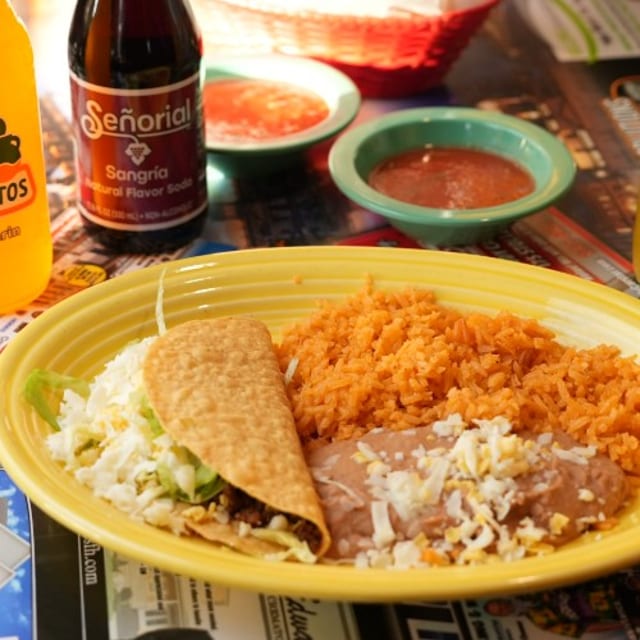 One Taco, Rice and Beans.